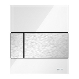 Стеклянная панель смыва для писсуара TECEsquare, стекло белое, клавиши нержавеющая сталь сатин, покрытие против отпечатков пальцев