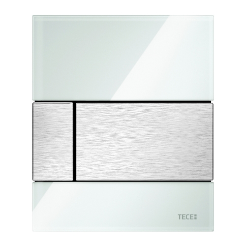 Стеклянная панель смыва для писсуара TECEsquare, стекло мятный зеленый, клавиши нержавеющая сталь сатин, покрытие против отпечатков пальцев