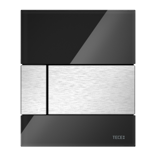 Стеклянная панель смыва для писсуара TECEsquare, стекло черное, клавиши нержавеющая сталь сатин, покрытие против отпечатков пальцев